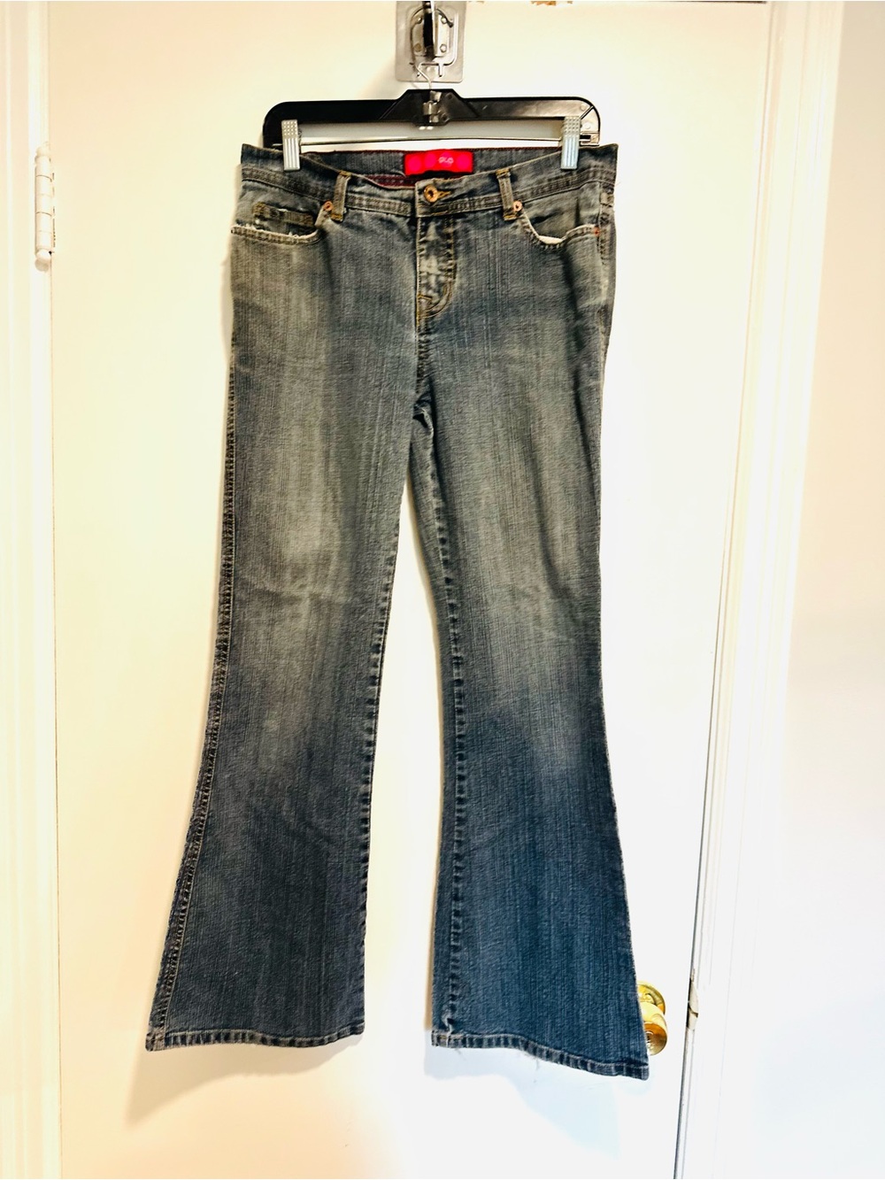VTG GLO Y2K bootcut Sz9 Dark Wash Indie Sleaze low rise hip hugger Stretch jeans
